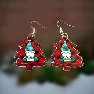 ⭐️ 5 for $25 Wood Festive Gnome Christmas Tree Earrings